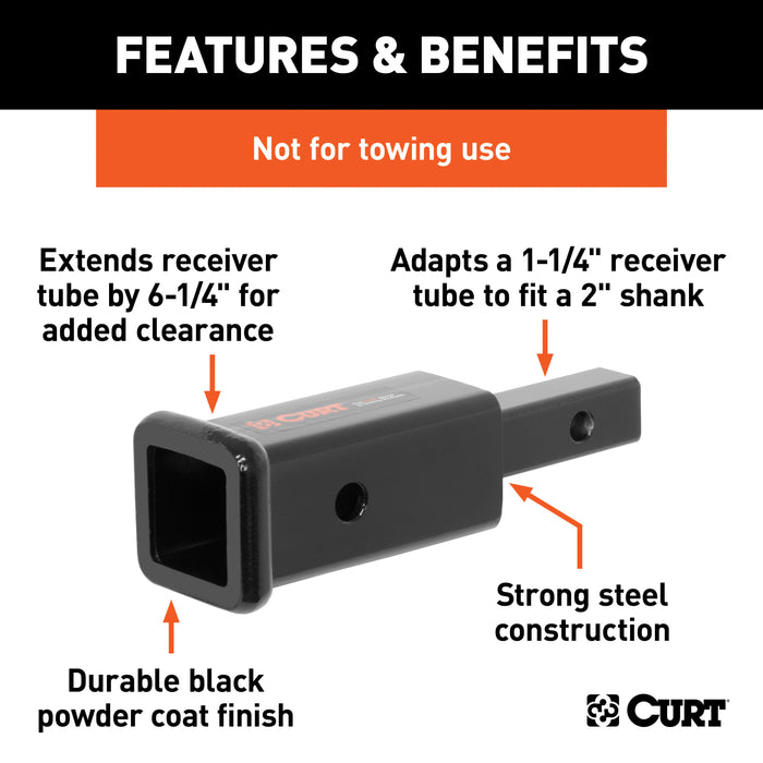 CURT 45785 Receiver Tube Adapter (1-1/4in. to 2in. Shank; Not for Towing Use; 6-1/4in. Leng - Truck Part Superstore