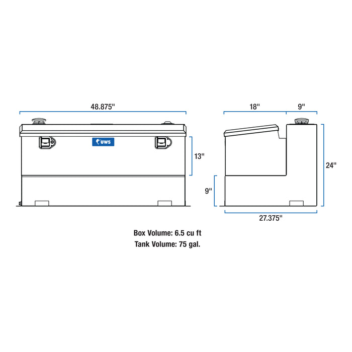 UWS TT-75-COMBO 75-Gallon Combo Bright Aluminum Transfer Tank - Truck Part Superstore