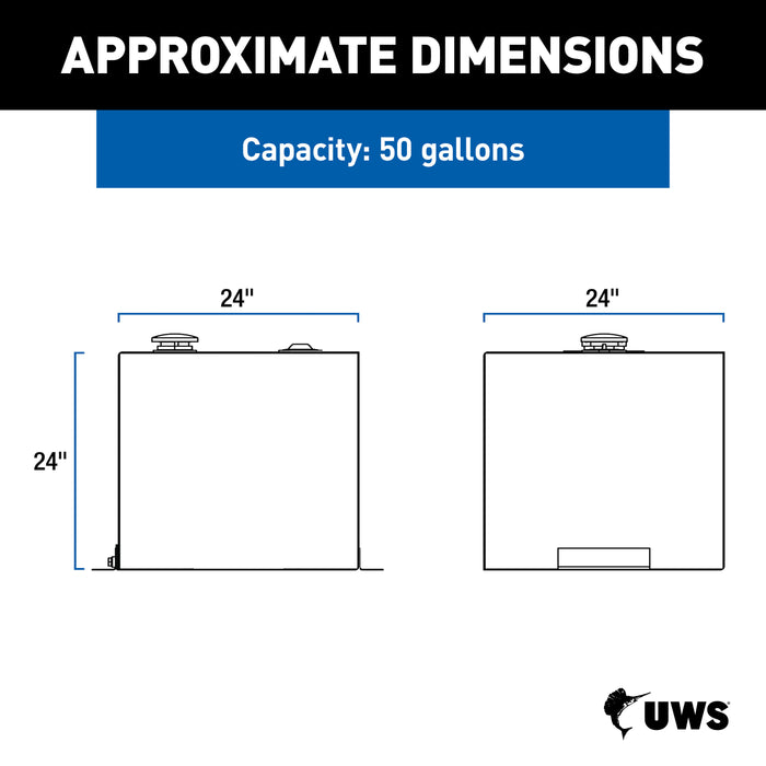 UWS ST-53-R-MB Transfer Tank; 53 Gallon; Non Flammable Liquid; Rectangular; Matte Black; Steel; - Truck Part Superstore