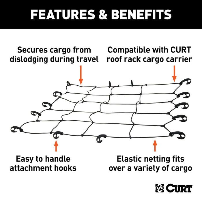 CURT 18200 CURT 18200 44 x 38-Inch Elastic Cargo Net with Hooks for Roof Basket - Truck Part Superstore