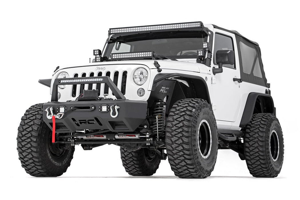 Rough Country 11825 Jeep Front Stubby LED Winch Bumper w/Hoop Chrome Series JK, JL, Gladiator JT Rough Country - Truck Part Superstore