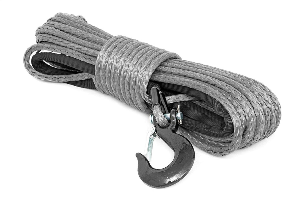 Rough Country RS117 Synthetic Rope 85 Feet Rated Up to 16,000 Lbs 3/8 Inch Includes Clevis Hook and Protective Sleeve Grey Rough Country - Truck Part Superstore