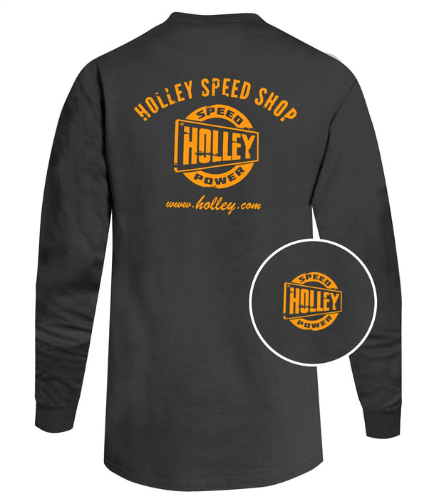 Holley 10048-MDHOL Holley Truck T-Shirt; Holley Speed Shop; Mens; Long Sleeve Gray; Medium; - Truck Part Superstore