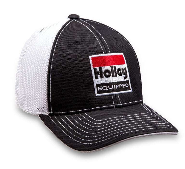 Holley 10160-SMHOL Cap; Holley Equipped Logo; Flex Mesh; Black/White; Small/Medium; - Truck Part Superstore