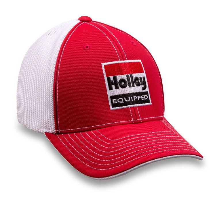 Holley 10161-LGHOL Cap; Holley Equipped Logo; Flex Mesh; Red/White; Large; - Truck Part Superstore