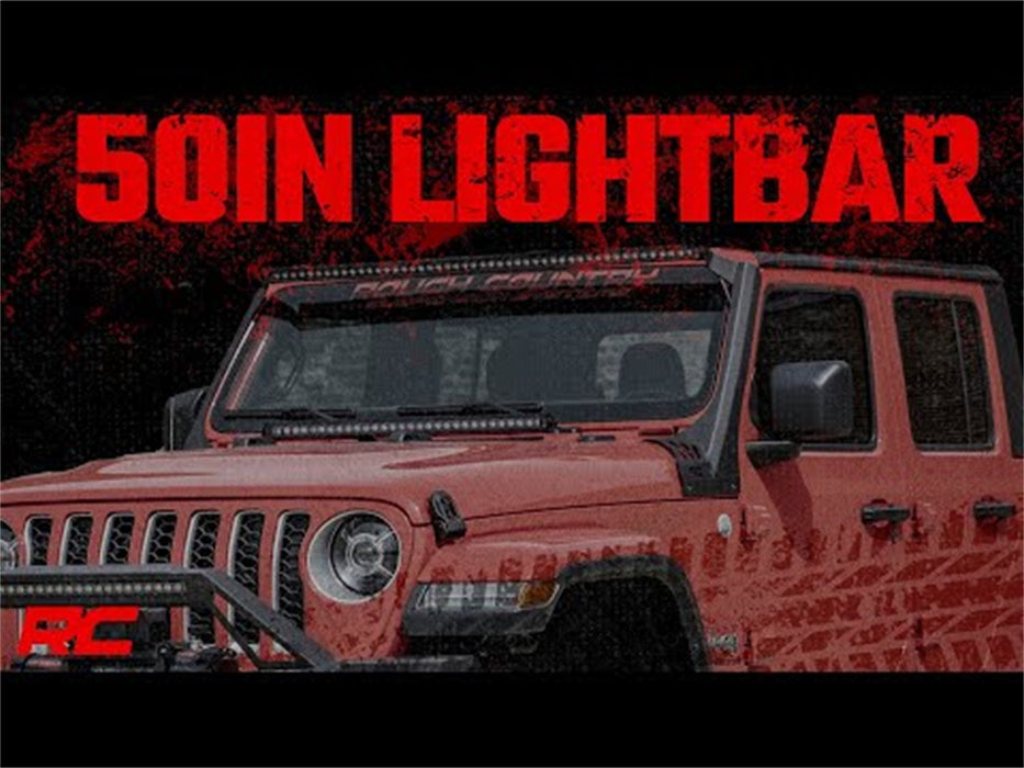 Rough Country 70064 Jeep 50-Inch Straight LED Light Bar Upper Windshield Kit w/ Single-Row Chrome Series LED 2020 Gladiator JT, 18-20 Wrangler JL Rough Country - Truck Part Superstore