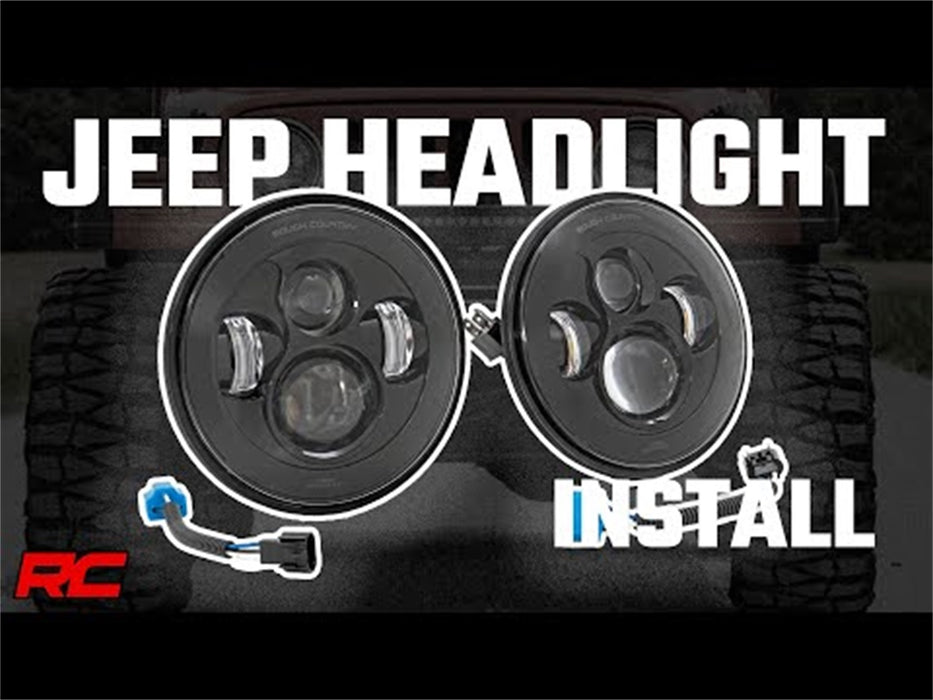 Rough Country RCH5400 Headlights DRL Halo LED 7 Inch 97-06 Jeep Wrangler TJ 4WD Rough Country - Truck Part Superstore