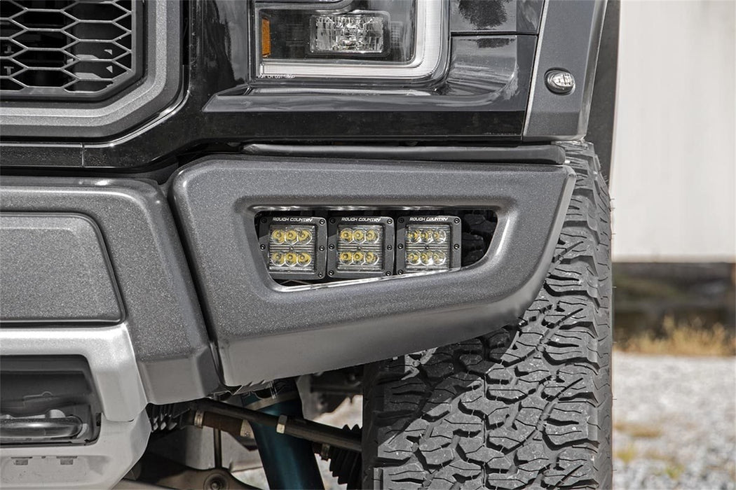 Rough Country 70700 Ford Triple LED Fog Light Kit Black Series 17-19 F-150 Raptor Rough Country - Truck Part Superstore