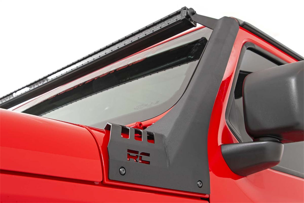 Rough Country 70067 Jeep 50-Inch Straight LED Light Bar Upper Windshield Kit w/ Dual-Row Black Series LED White DRL 2020 Gladiator JT, 18-20 Wrangler JL Rough Country - Truck Part Superstore