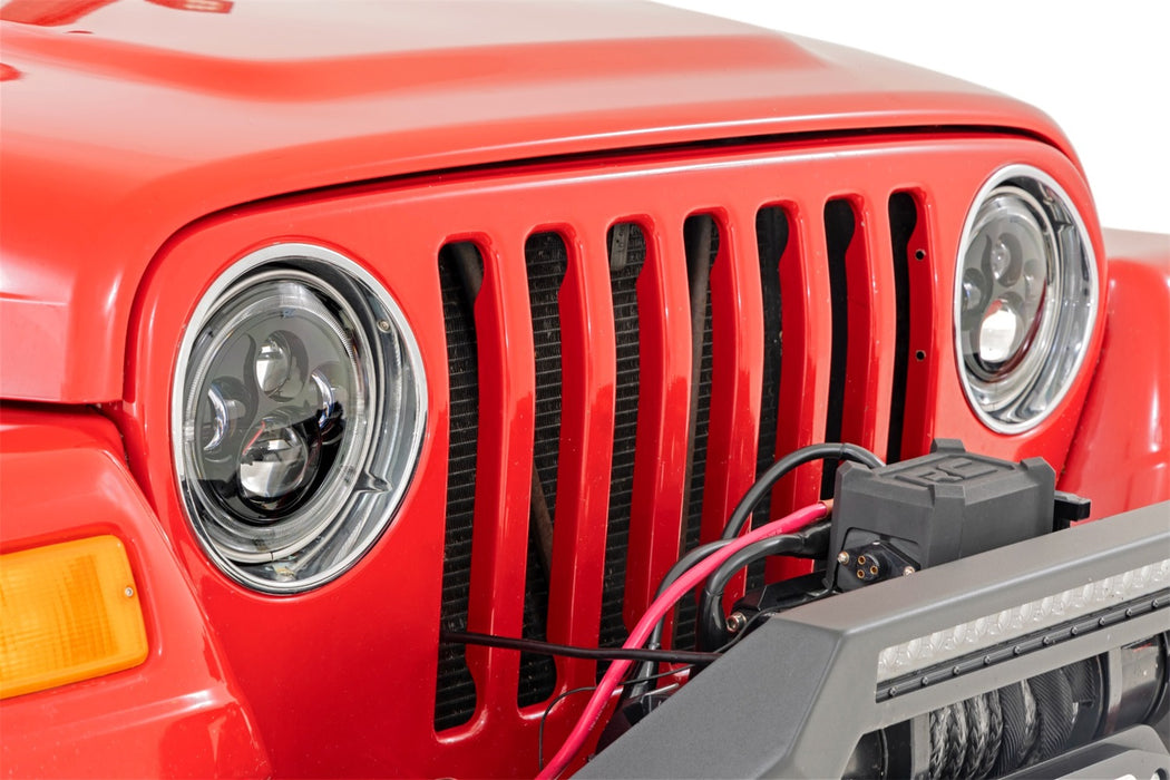 Rough Country RCH5400 Headlights DRL Halo LED 7 Inch 97-06 Jeep Wrangler TJ 4WD Rough Country - Truck Part Superstore