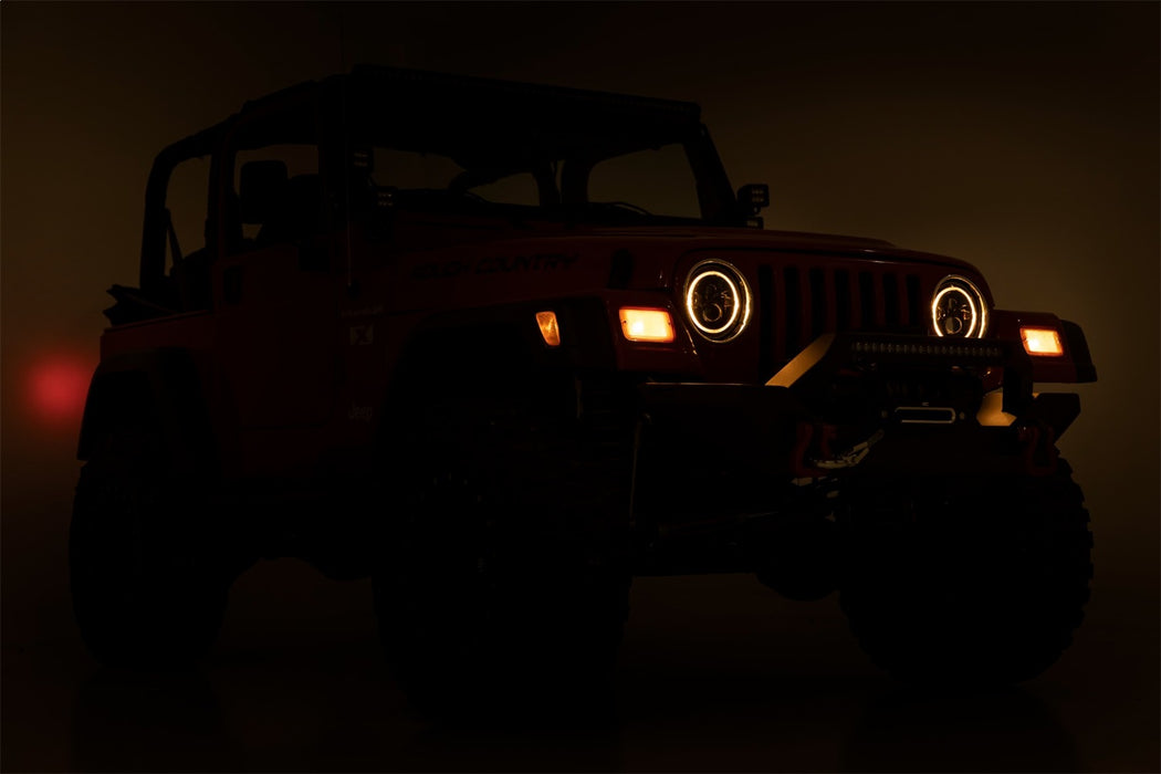 Rough Country RCH5400 Headlights DRL Halo LED 7 Inch 97-06 Jeep Wrangler TJ 4WD Rough Country - Truck Part Superstore