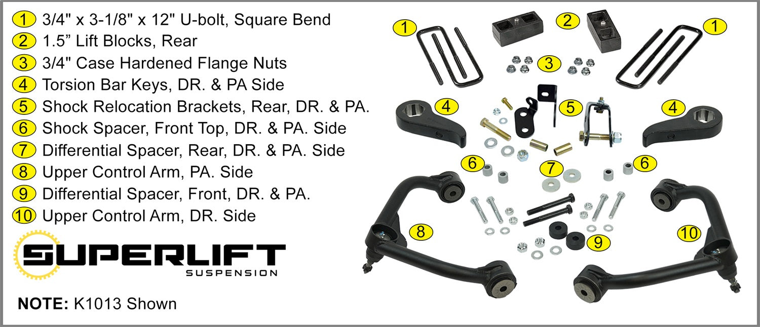 Superlift K1013 3in. Lift Kit-20-22 Silverado/Sierra 2500HD/3500HD w/out Overload Leaf Springs - Truck Part Superstore