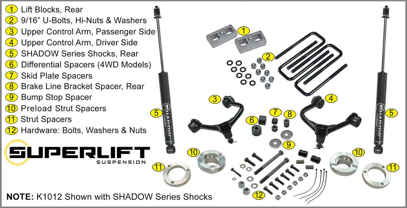 Superlift K1012 3in. Lift Kit w/Shadow Shocks-05-22 Tacoma (will not fit TRD Pro models) - Truck Part Superstore