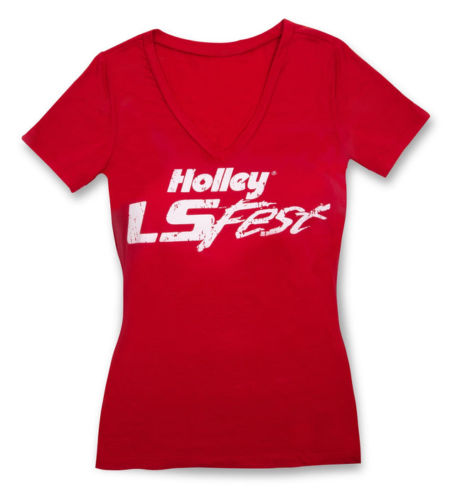 Holley 10139-LGHOL Ladies LS Fest V-Neck T-Shirt; Short Sleeve; Large; Red; - Truck Part Superstore