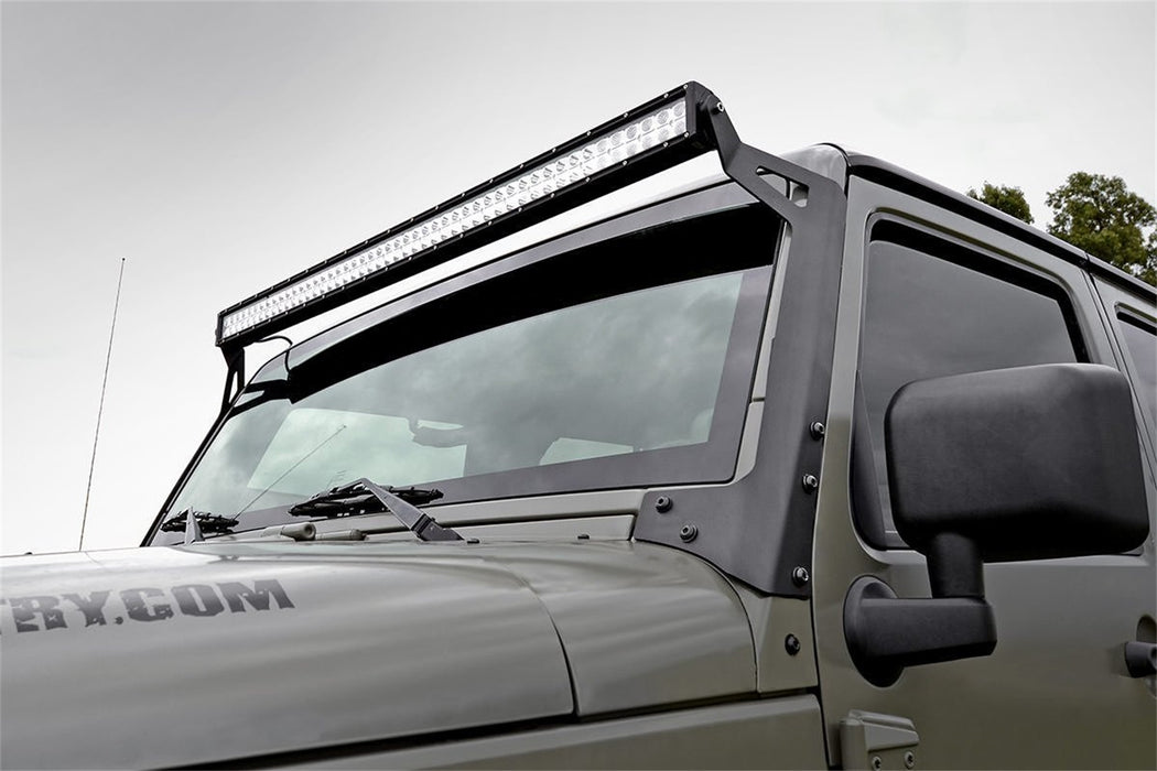 Rough Country 70504BL Jeep 50-Inch Straight LED Light Bar Upper Windshield Kit w/ 50 Inch Black Series LED Light 07-18 Wrangler JK Rough Country - Truck Part Superstore