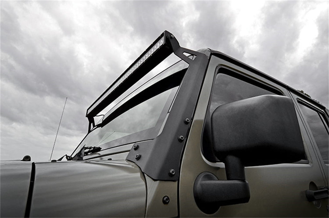 Rough Country 70504BL Jeep 50-Inch Straight LED Light Bar Upper Windshield Kit w/ 50 Inch Black Series LED Light 07-18 Wrangler JK Rough Country - Truck Part Superstore