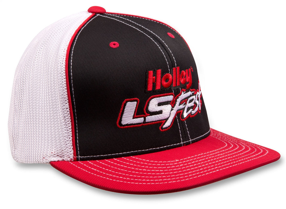 Holley 10166-SMHOL Holley LS Fest Flex-Fit Flat Bill Cap; Small/Medium; Red/White/Black; - Truck Part Superstore