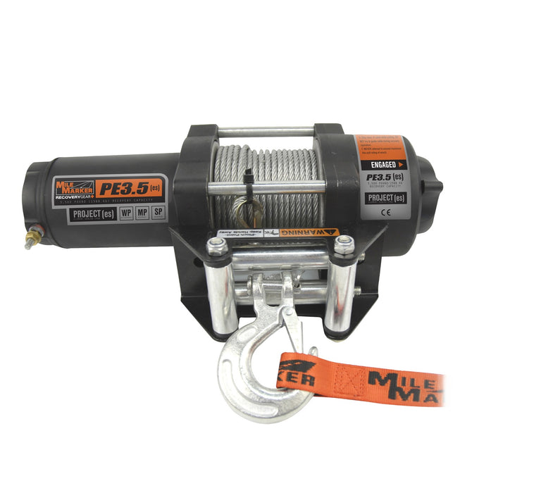 Mile Marker 77-50112BW 3500 LB Winch Waterproof 12V Motor w/1/4 x 50 Foot Cable PE3.5 ES MIle Marker - Truck Part Superstore