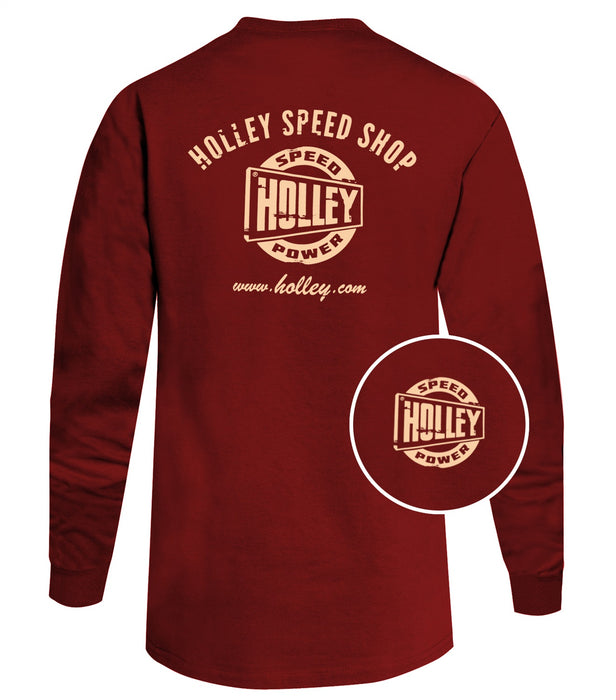 Holley 10046-MDHOL Holley Truck T-Shirt; Holley Speed Shop; Mens; Long Sleeve Red; Medium; - Truck Part Superstore