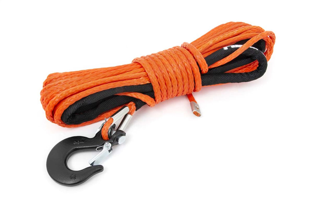 Rough Country RS143 1/4 Inch Synthetic Rope 85 Feet Rated Up to 16,000 Lbs 3/8 Inch Includes Clevis Hook and Protective Sleeve UTV, ATV Orange Rough Country - Truck Part Superstore