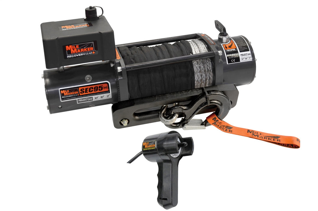 Mile Marker 76-53246BW 9500 LB Winch W/ 92 Foot Synthetic Rope 4.9 HP Series Wound Motor SEC9.5 ES Premium Mile Marker - Truck Part Superstore