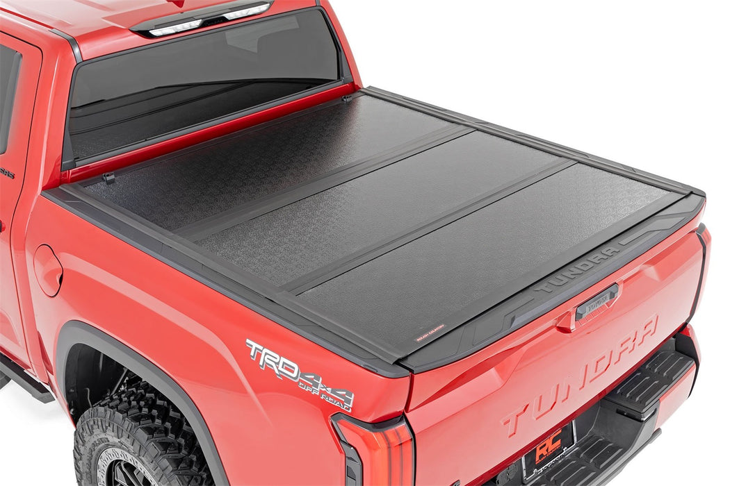 Rough Country 47514551 Hard Tri-Fold Tonneau Bed Cover; Aluminum; Black Textured; - Truck Part Superstore