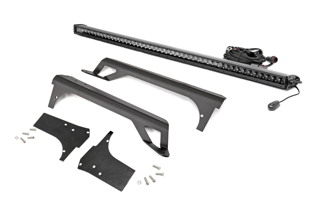 Rough Country 70588BLDRL Jeep 50-inch Straight LED Light Bar Upper Windshield Kit w/ Single Row Black Series LED w/ DRL (97-06 TJ) Rough Country - Truck Part Superstore